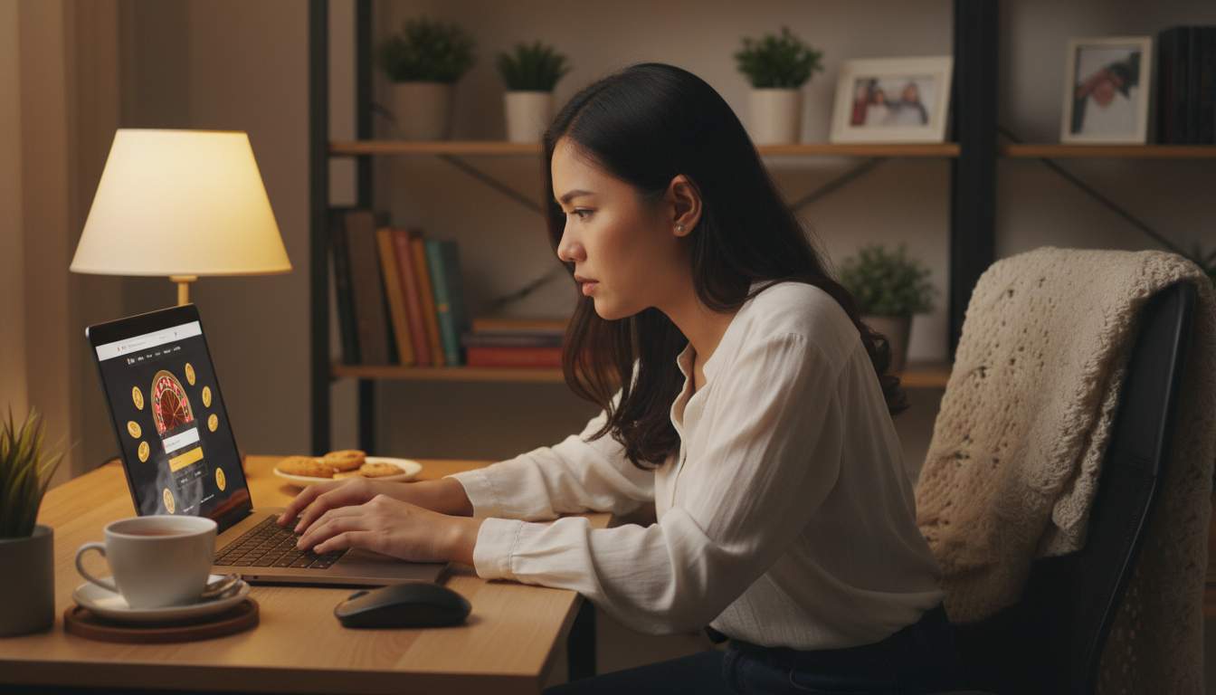 Woman logging into her account