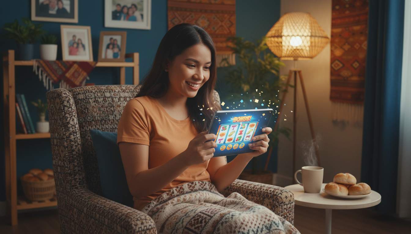 Woman enjoying slot games online